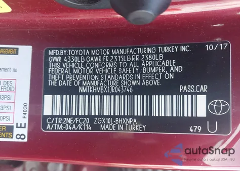 2018 Toyota C-Hr Xle from USA, damaged, VIN NMTKHMBX1JR043746